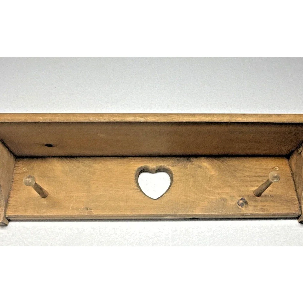 Wood Heart Wall Shelf Peg Rack Primitive Country Farmhouse Rustic 36